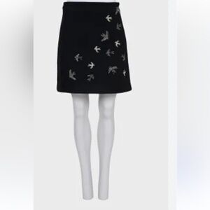 Other Stories Beaded Birds Black A-Line Mini Skirt Sz 6  Work, 3 Season , Event